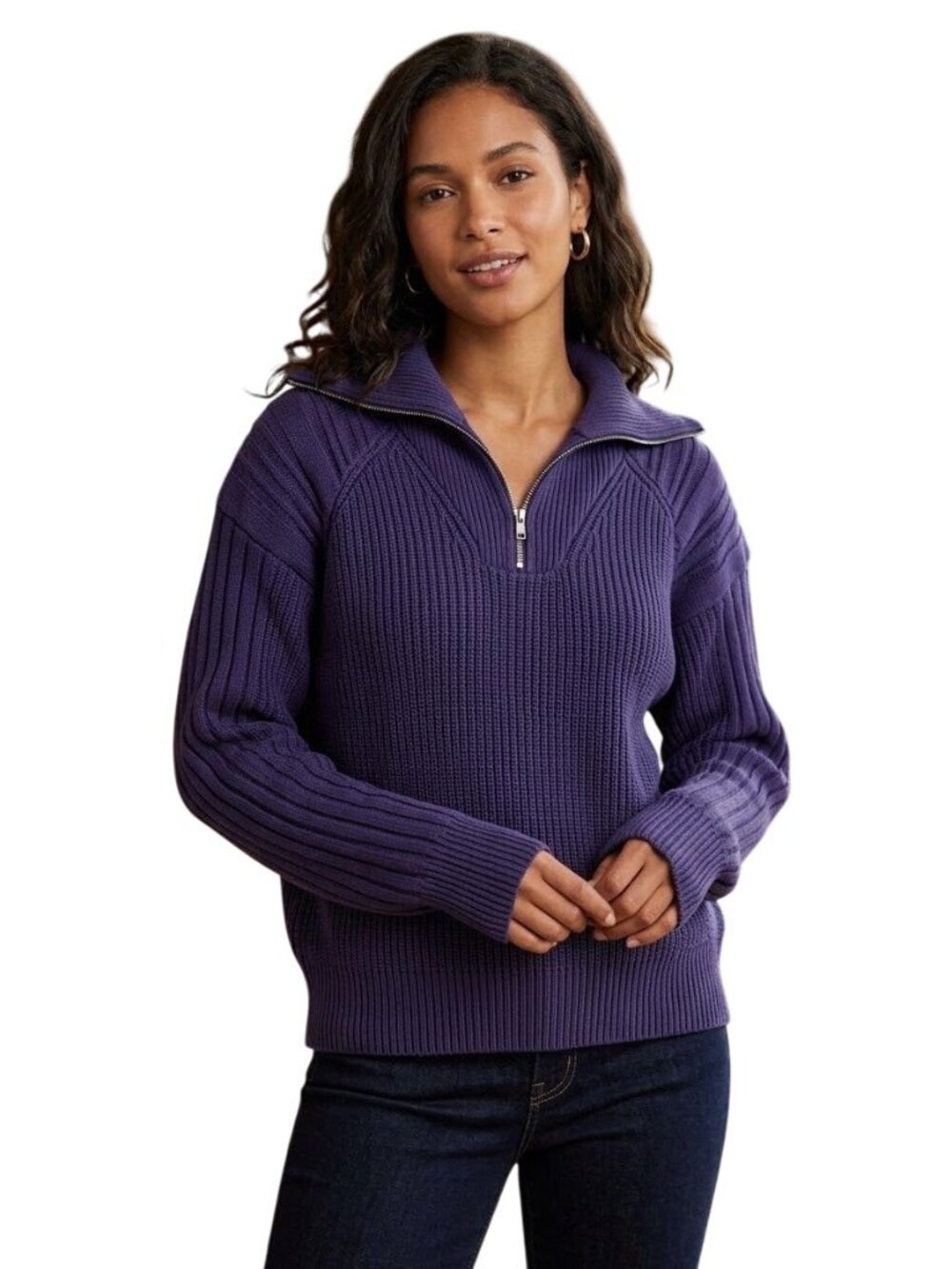 525 American Heavy Duty Sustainable Zip Spread Collar Ribbed Sweater Size L